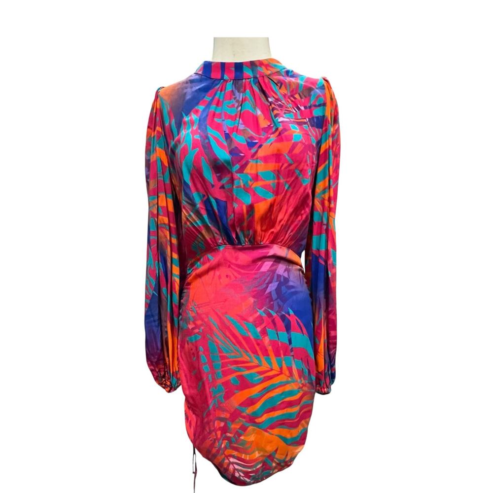 Cosel Draped Mini Dress Womens US 10 Pink Multicolor Tropical Retro Mod Colorful